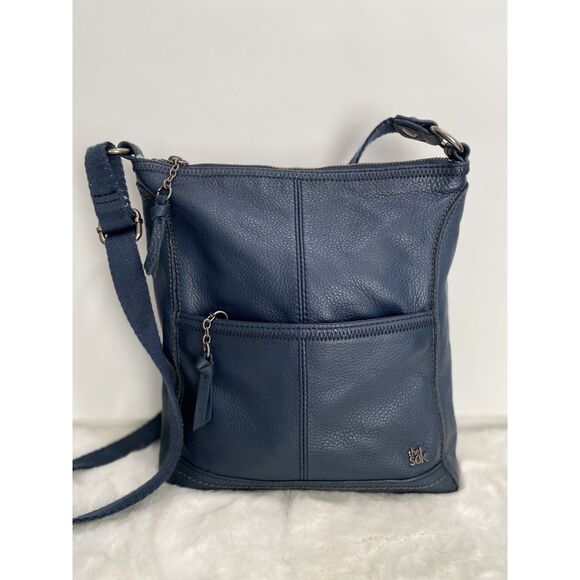 The Sak Navy Top Grain Leather Crossbody/Shoulder Bag Pre-Owned - Picture 1 of 7